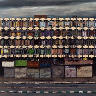 Javad Modaresi, A Building at Valiasr Intersection, oil on canvas, 160x180cm, 2023